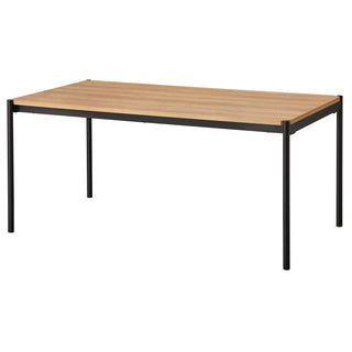 Dining Table, Light Oak Veneer Top, Black Metal Legs, 67.5 Inch