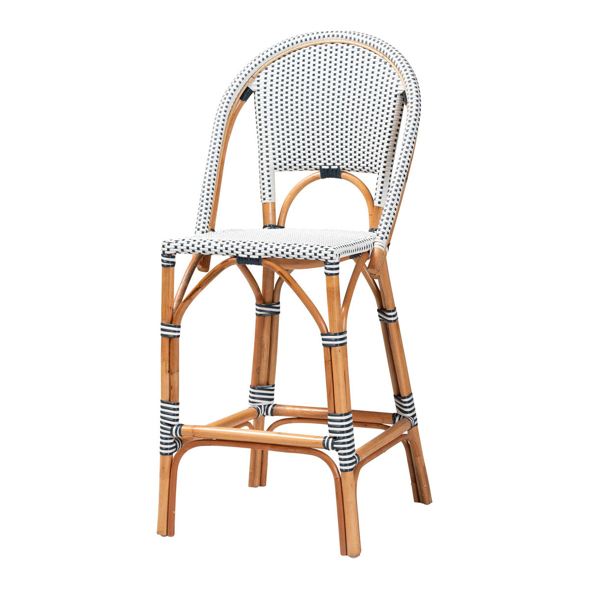 Bar Stool, Rattan Frame Wrapped in Woven Plastic, Round Backrest