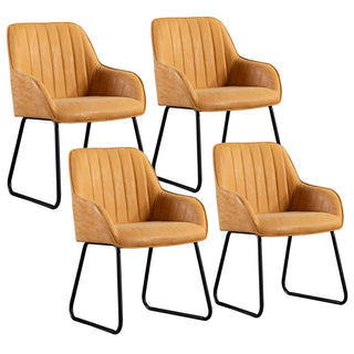 Dining Armchairs, Set of 4, Tan Faux Leather, Matte Black Metal Legs