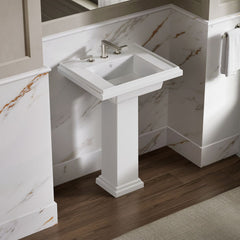Pedestal Bathroom Sink, Tresham, Fireclay, 8 Inch Centers, White