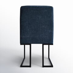 Side Chairs, Set of 2, Blue Fabric, Black Metal Sled Base