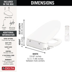 Electric Bidet Toilet Seat, Refresh, Elongated, Plastic, Gloss