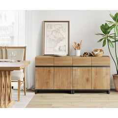 Oak Reeded Sideboard with Two Doors and Two Drawers, 63 Inch
