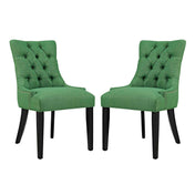 Side Chairs, Set of 2, Green Upholstery, Rubberwood Frame, Black Legs
