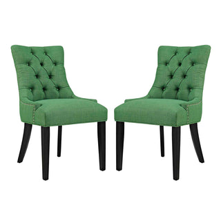Side Chairs, Set of 2, Green Upholstery, Rubberwood Frame, Black Legs