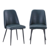 Side Chairs, Set of 2, Blue Faux Leather, Black Metal Legs