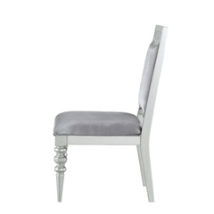 Side Chairs, Set of 2, Polyester Blend, Platinum Finish, Rhinestone Accents