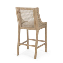 Bar Stools, Set of 2, Rubberwood Frame, Beige Polyester Seat, Brown Finish