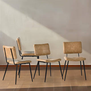 Side Chairs, Set of 4, Beige Polyester Blend, Black Metal Legs