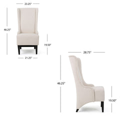 Wingback Dining Chair, Beige Fabric Upholstery, Black Birch Wood Legs