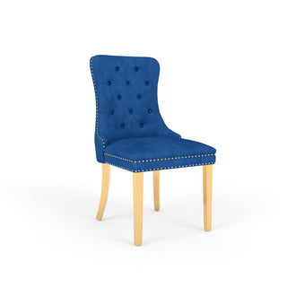 Wingback Dining Chairs, Set of 2, Blue Velvet, Gold Metal Legs