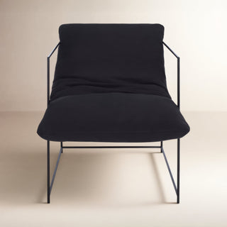 Armchair, Black Linen Upholstery, Iron Frame and Legs
