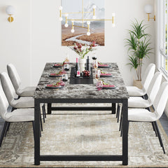 Dining Table, Rustic Brown Manufactured Wood Top, Black Metal Base, 78.7 Inch