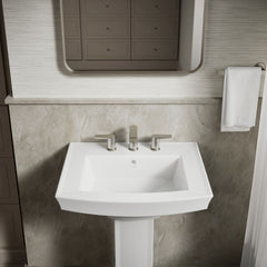 Pedestal Bathroom Sink, Archer, Rectangular, Vitreous China, 8-Inch Centers, White