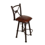 Swivel Bar Stool, 30-Inch Seat Height, Antique Brown Leather, Black Base