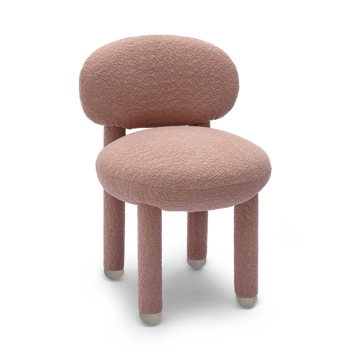 Side Chair, Pink Boucle Polyester Blend, Solid Wood Legs