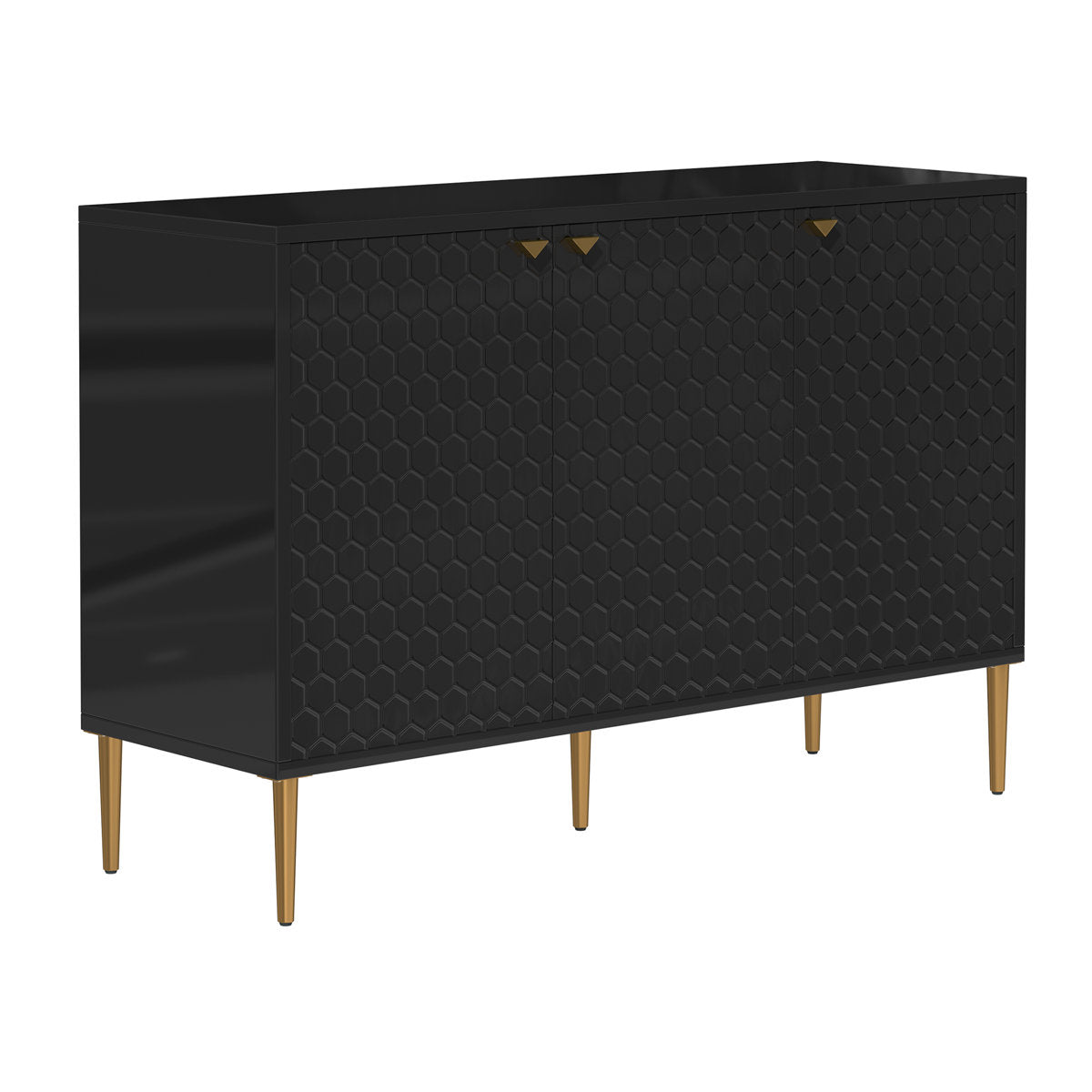 Sideboard, 3 Doors, Solid and Manufactured Wood, Black