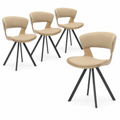 Dining Chairs, Set of 4, Walnut/Light Brown Upholstered, Iron Legs
