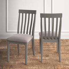 Side Chairs, Set of 2, Gray Polyester Seat, Solid Wood Legs