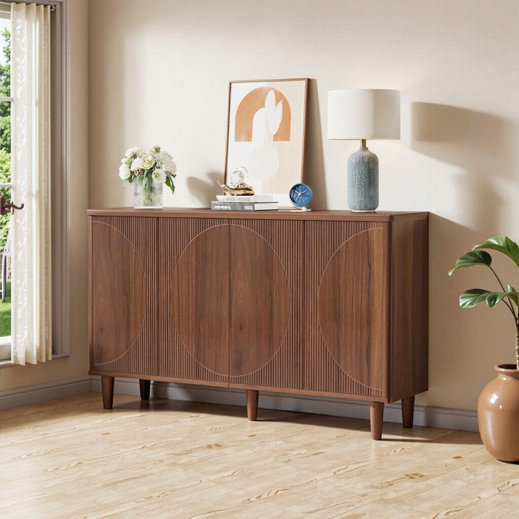 Sideboard Cabinet, 4 Press-to-Open Doors, Manufactured Wood, 59.4 In. Wide
