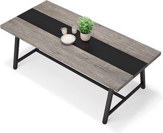 Rectangular Dining Table, Manufactured Wood Top, Iron Trestle Base, Gray and Black
