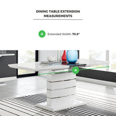 Extendable Dining Table, White Gloss Manufactured Wood, Pedestal Base