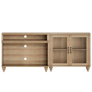 Sideboard Buffet Cabinet, 2-Piece, Oak Surface, Glass Door Cabinet, 71 Inch