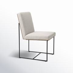 Parsons Dining Chair, Linen Upholstery, Black Metal Legs