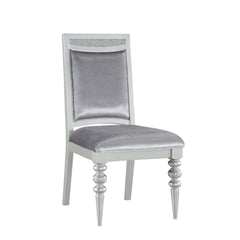 Side Chairs, Set of 2, Polyester Blend, Platinum Finish, Rhinestone Accents