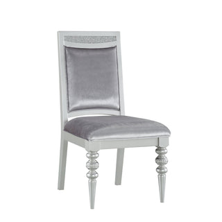 Side Chairs, Set of 2, Polyester Blend, Platinum Finish, Rhinestone Accents