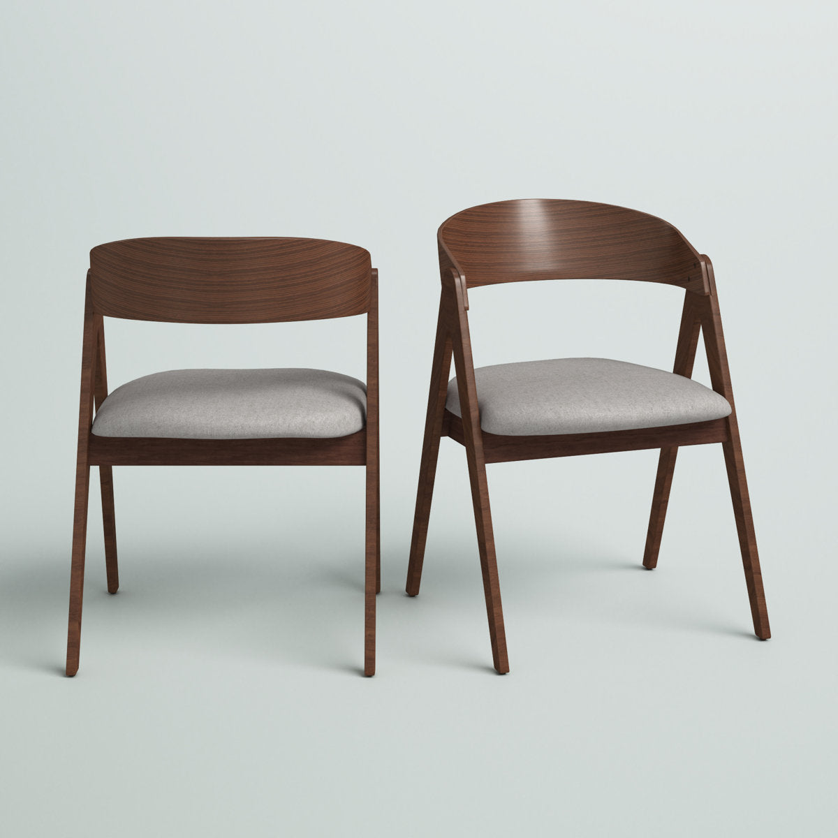 Side Chairs, Set of 2, Smoke Polyester Blend Upholstery, Walnut Wood Legs