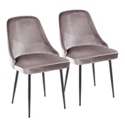 Side Chairs, Set of 2, Velvet Upholstered, Solid Back, Metal Legs