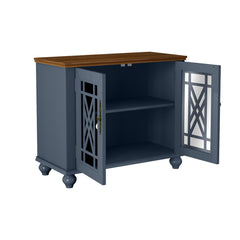 Sideboard, Glass Doors, Manufactured Wood, Navy Base, Natural Top