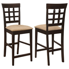 Counter Height Stools, Set of 2, Solid and Engineered Wood, Lattice Back