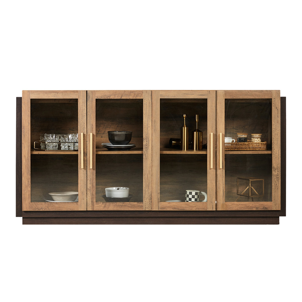 Accent Cabinet Sideboard, Lacquered Engineered Wood, LED Lighting, Brown Barnwood