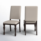 Side Chairs, Set of 2, Beige Rayon Linen, Grayish Brown Solid Wood Frame