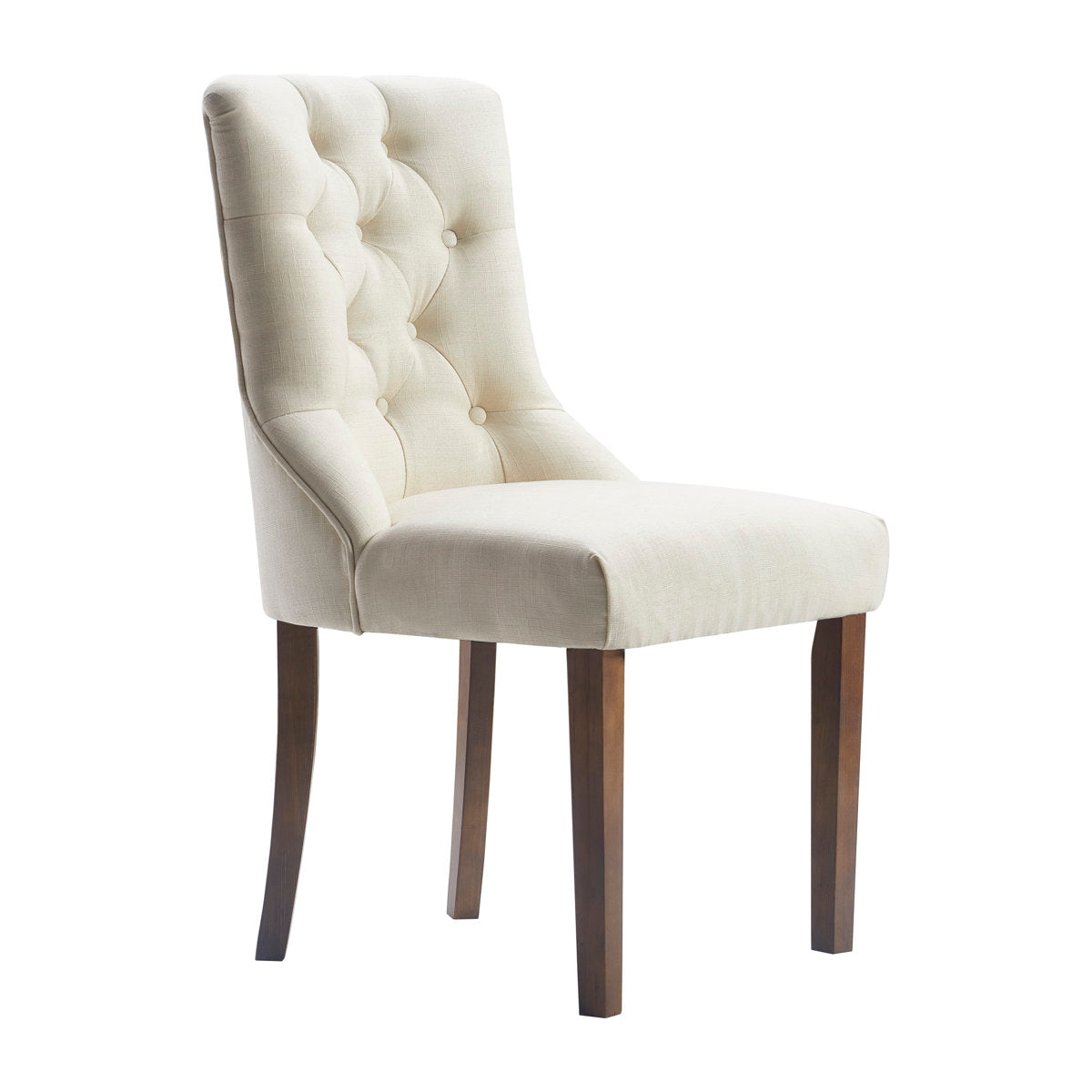 Tufted Side Chairs, Set of 2, Polyester Blend, Vintage Cream, Wood Legs