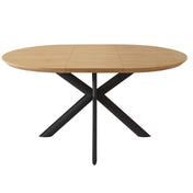 Extendable Dining Table, Oval MDF Top, Black Steel Cross Legs, Yellow