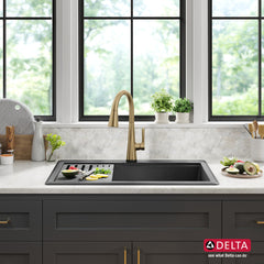 Drop-In Kitchen Sink, Everest, Single Bowl, Composite, Metallic Black