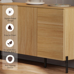 Sideboard with Four Cabinet Doors, Engineered Wood, Metal Base, Oak