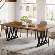 Dining Table, 70.87 Inch Rectangular, Walnut Finish Top, Black Metal X-Legs
