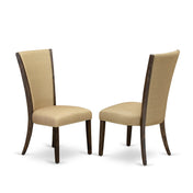Side Chairs, Set of 2, Brown Linen Fabric, Distressed Jacobean Wood Legs