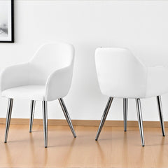 Armchairs, Set of 2, White Faux Leather, Chrome Metal Legs