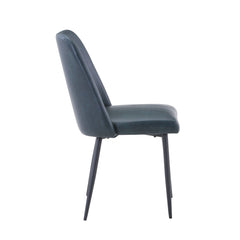 Side Chairs, Set of 2, Blue Faux Leather, Black Metal Legs