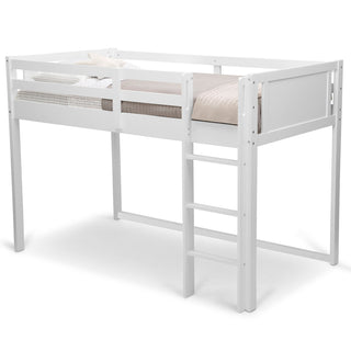 Loft Bed, Low Twin, with Guardrail and Ladder, Pine, White