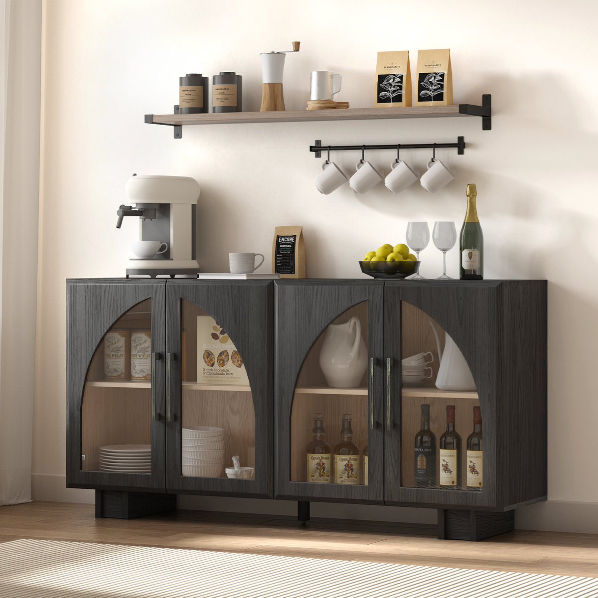 Sideboard Cabinet, Manufactured Wood, 2 Shelves, Black
