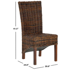 Side Chairs, Set of 2, Rattan and Mango Wood, Brown