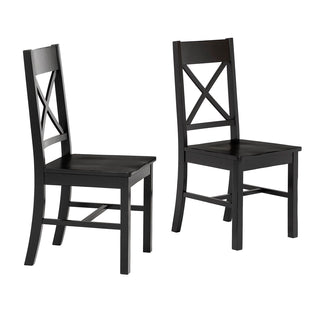 Dining Chairs, Set of 2, Solid Wood and MDF, Black Distressed Finish