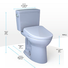 Two-Piece Toilet with Bidet Seat, Elongated, 1.28 GPF, Floor Mounted, Cotton