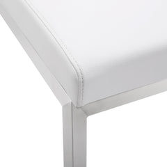 Counter Stools, Set of 2, Stainless Steel Frame, White Faux Leather, Silver